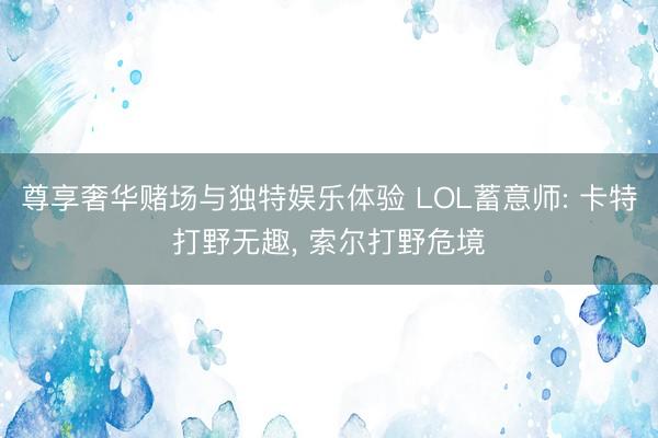 尊享奢华赌场与独特娱乐体验 LOL蓄意师: 卡特打野无趣， 索尔打野危境