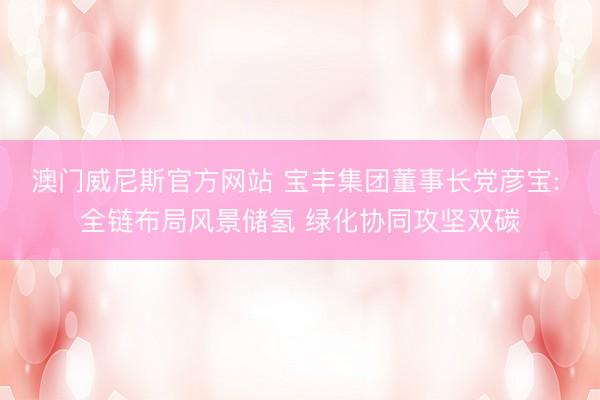 澳门威尼斯官方网站 宝丰集团董事长党彦宝: 全链布局风景储氢 绿化协同攻坚双碳